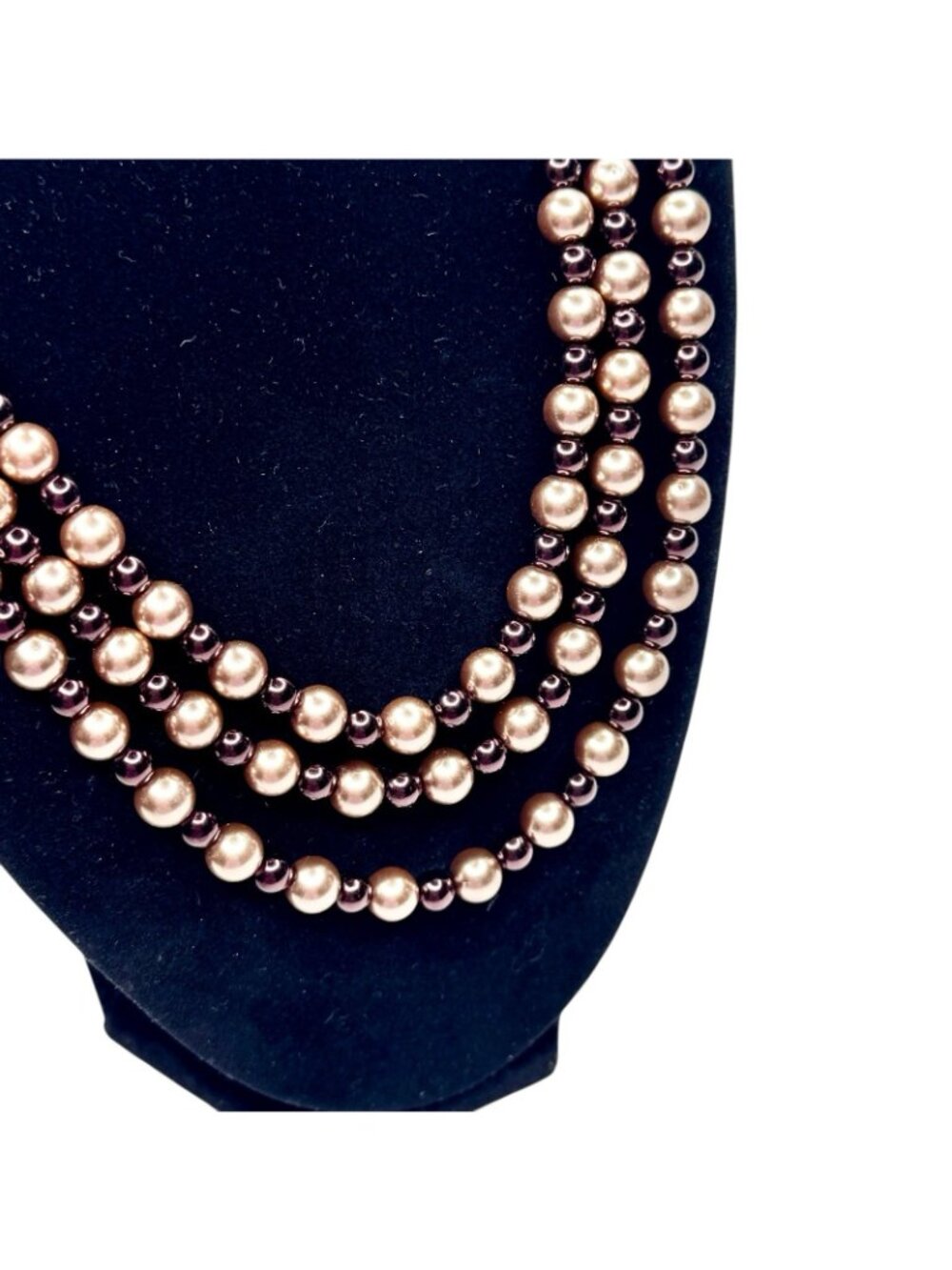 Chocolate & Champagne Vintage Faux Pearl Necklace 60" Long Flapper + Earrings - Picture 4 of 15
